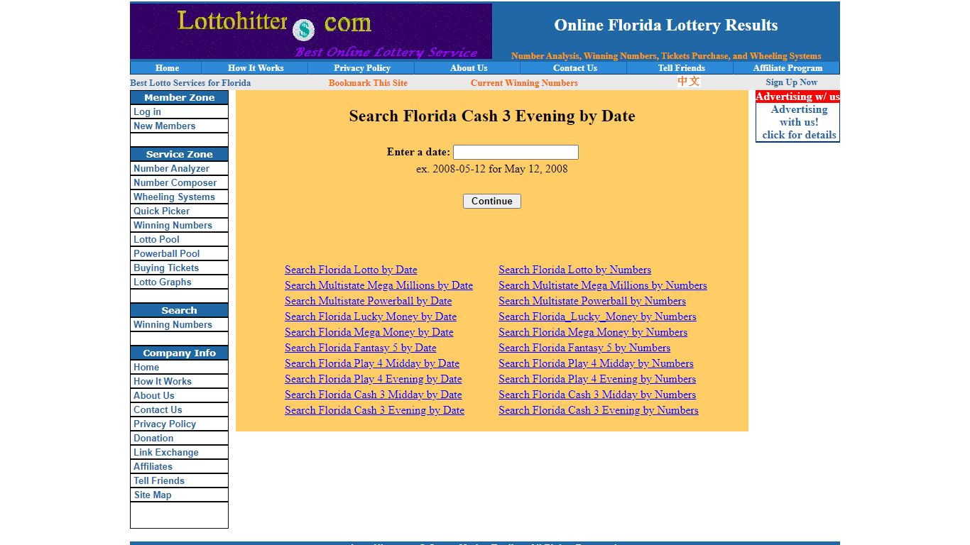 Florida Cash 3 Winning History by Date - lottohitter.com
